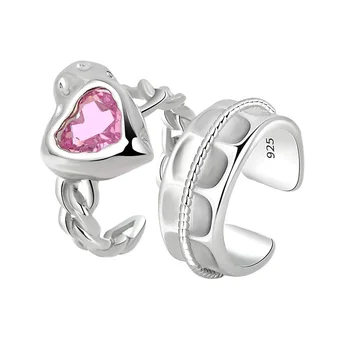 925 Sterling Silver Hladká Široký Prstene pre Ženy Ružové Srdce Milovníka Svadobné Trendy Zapojenie Strany Jemné Šperky Darček Príslušenstvo